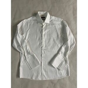 HUGO BOSS Mens White Regular Fit Two Ply Dress Shirt 17.5 34 35 Cufflinks